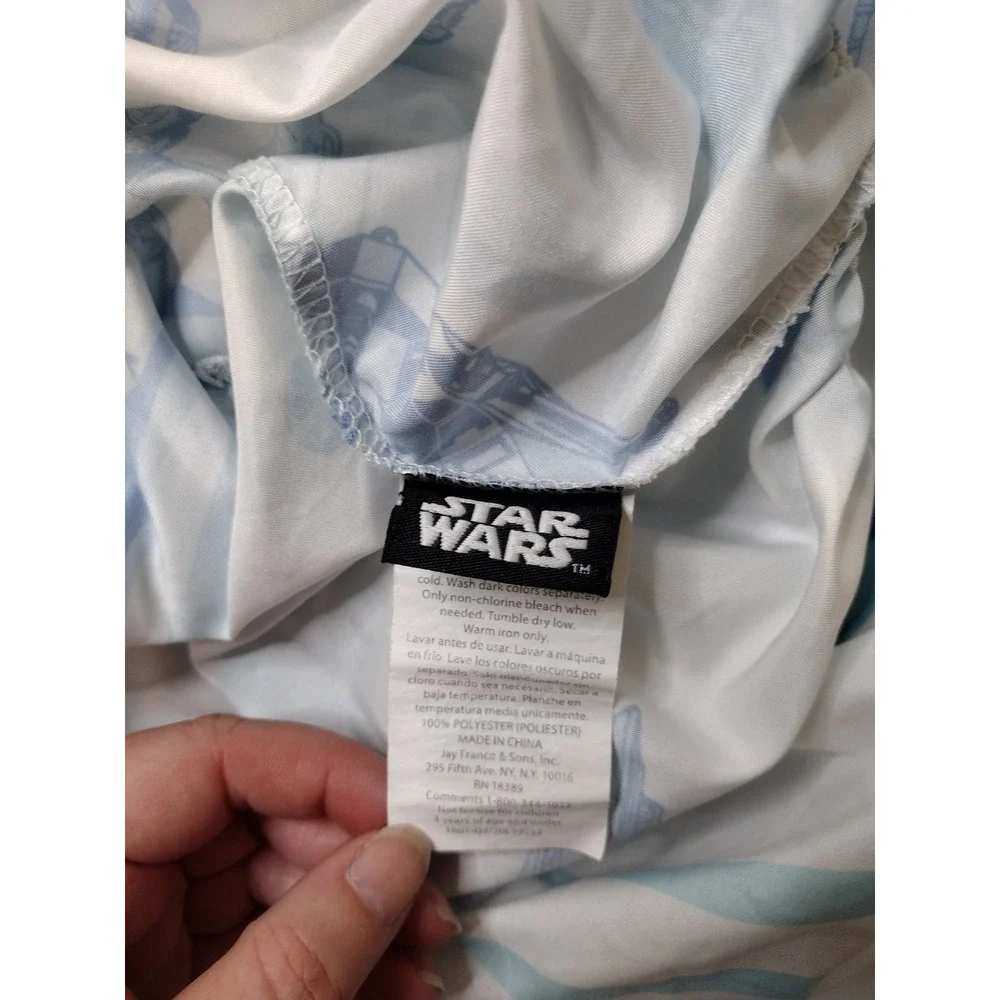 Star Wars Full Fitted Sheet Millennium Falcon X-Wing Spaceship Print Blue White